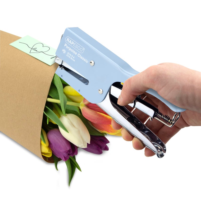 Rapesco 1346 Porpoise Classic Stapling Plier, 45 Sheet Capacity, Uses Type 26 Standard (1/4" and 5/16") and Type 24 High-Capacity (1/4" and 5/16") Staples, All Metal, Powder Blue - Image 3